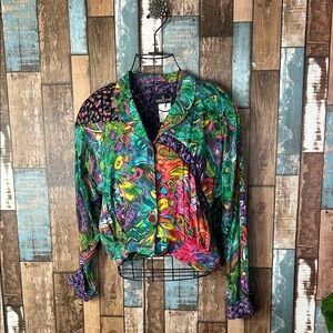 Carole Little Vibrant Multicolor patchwork artsy Bomber Jacket